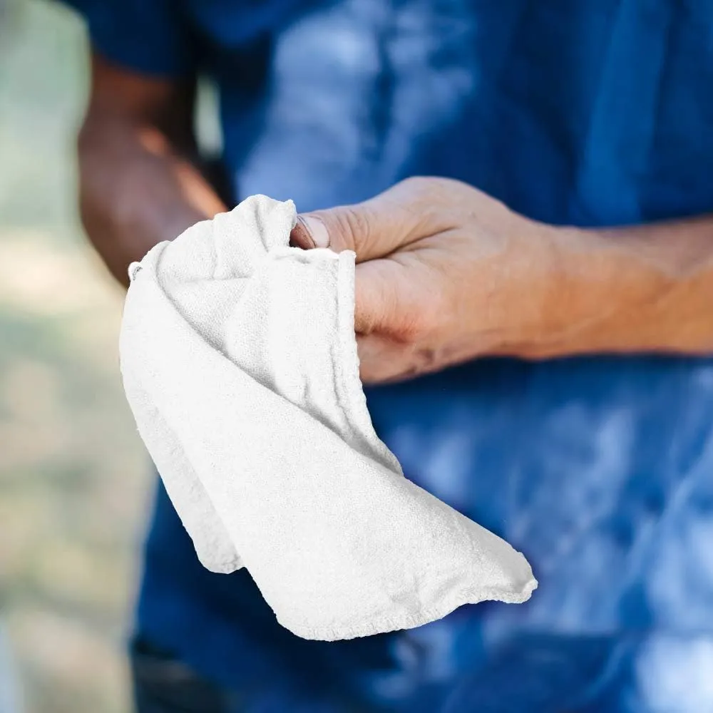 Nabob Wipers Shop Towels 50 Pack Cotton Rags Size 14"x14" Commercial Grade (50 Pack, White)