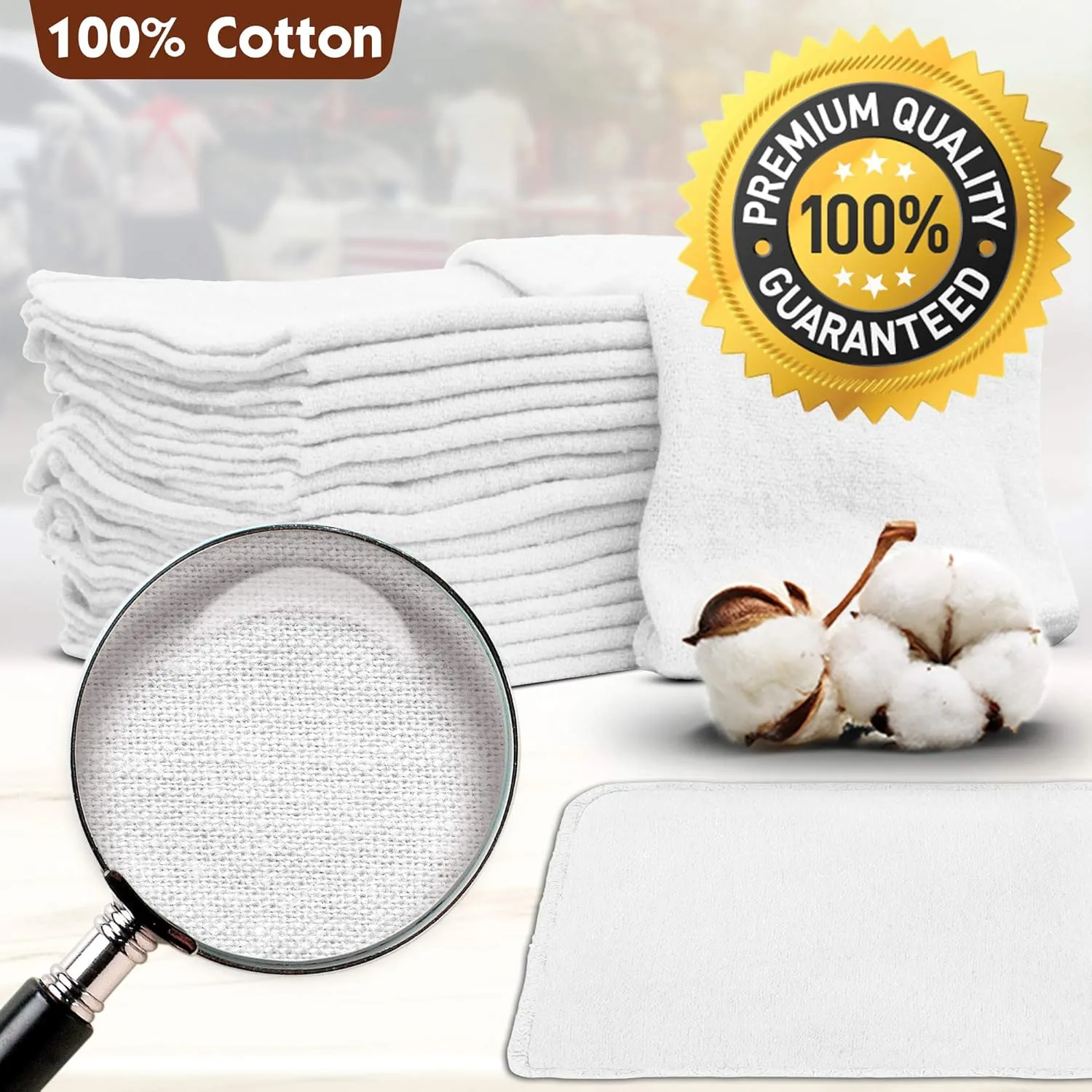 Nabob Wipers Shop Towels 50 Pack Cotton Rags Size 14"x14" Commercial Grade (50 Pack, White)