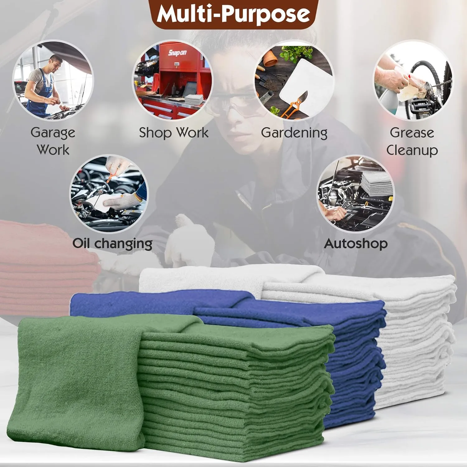 Nabob Wipers Shop Towels 50 Pack Cotton Rags Size 14"x14" Commercial Grade (50 Pack, White)