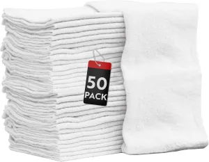 Nabob Wipers Shop Towels 50 Pack Cotton Rags Size 14"x14" Commercial Grade (50 Pack, White)