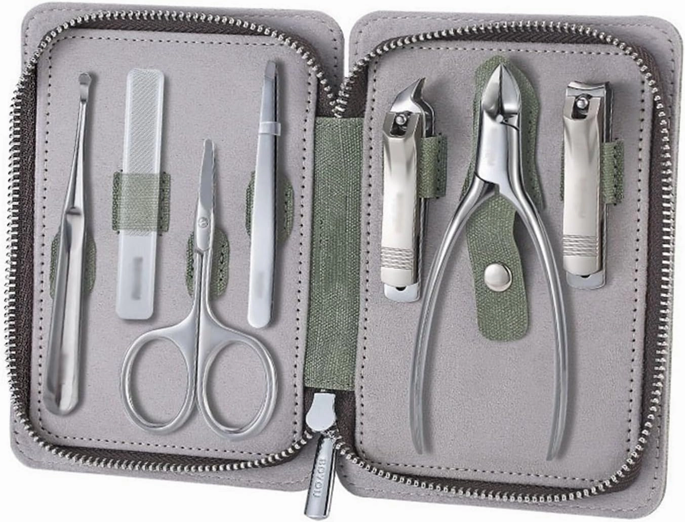 Nail Clipper Set Portable Nail Clipper Set, 7 Pieces Pedicure Grooming Kit for Men Women, Sharp Finger&Toe Nail Tool, Personal Care Manicure Kit with Leather Case Manicure Set(Green)