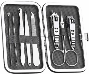 Nail Clippers Manicure Set,Travel Mini Nail Set Nail Clippers 8Pcs Stainless Steel Nail Clippers Scissors Suit Set Kits Manicure Stainless Steel Black Portable Travel Beauty kit (Color : Pink, Size :