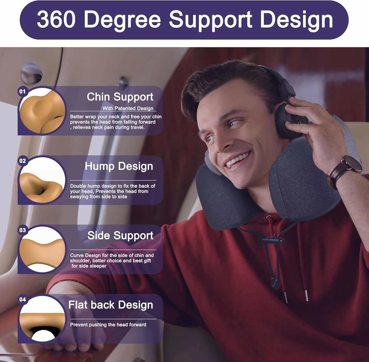 napfun Travel Pillow, Travel Accessories & Travel Essentials for Airplane Upgraded 100% Pure Memory Foam Travel Neck Pillow for Flight Headrest Sleep, Portable Plane Necessities, Full Black