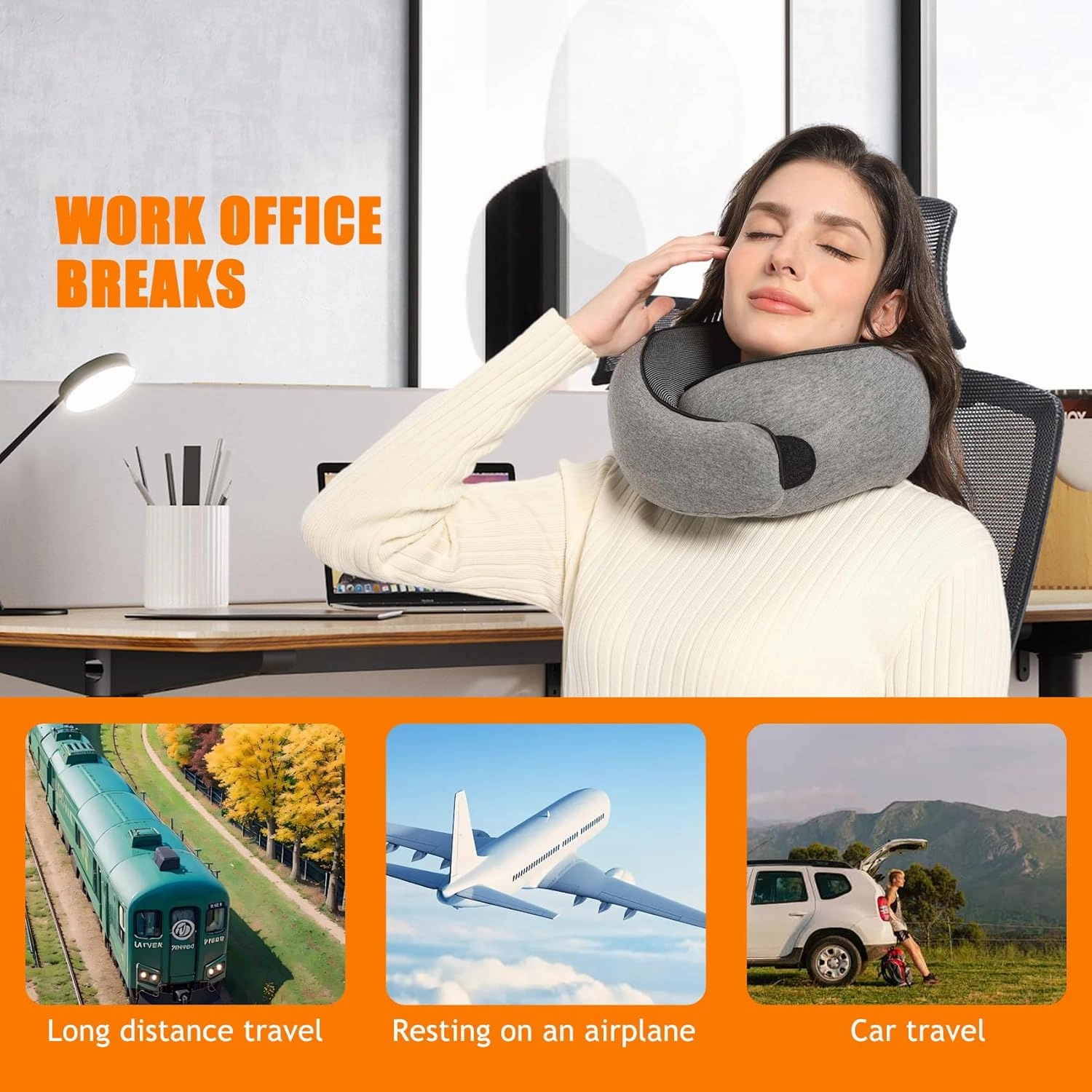 Neck Travel Pillow, Upgraded Travel Neck Pillow for Airplane Memory Foam Travel Pillow for Airplanes Offices and Cars Headrest Sleep, Portable Plane Accessories