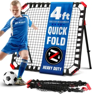 Net Playz Easy Playz Portable Soccer Rebounder, 4 Ft x 4 Ft, Easy Set Up, Sturdy Metal Tube, with Quick Folding Design, No Assembly Needed! Multi Angle Adjustment, Carry Bag Included