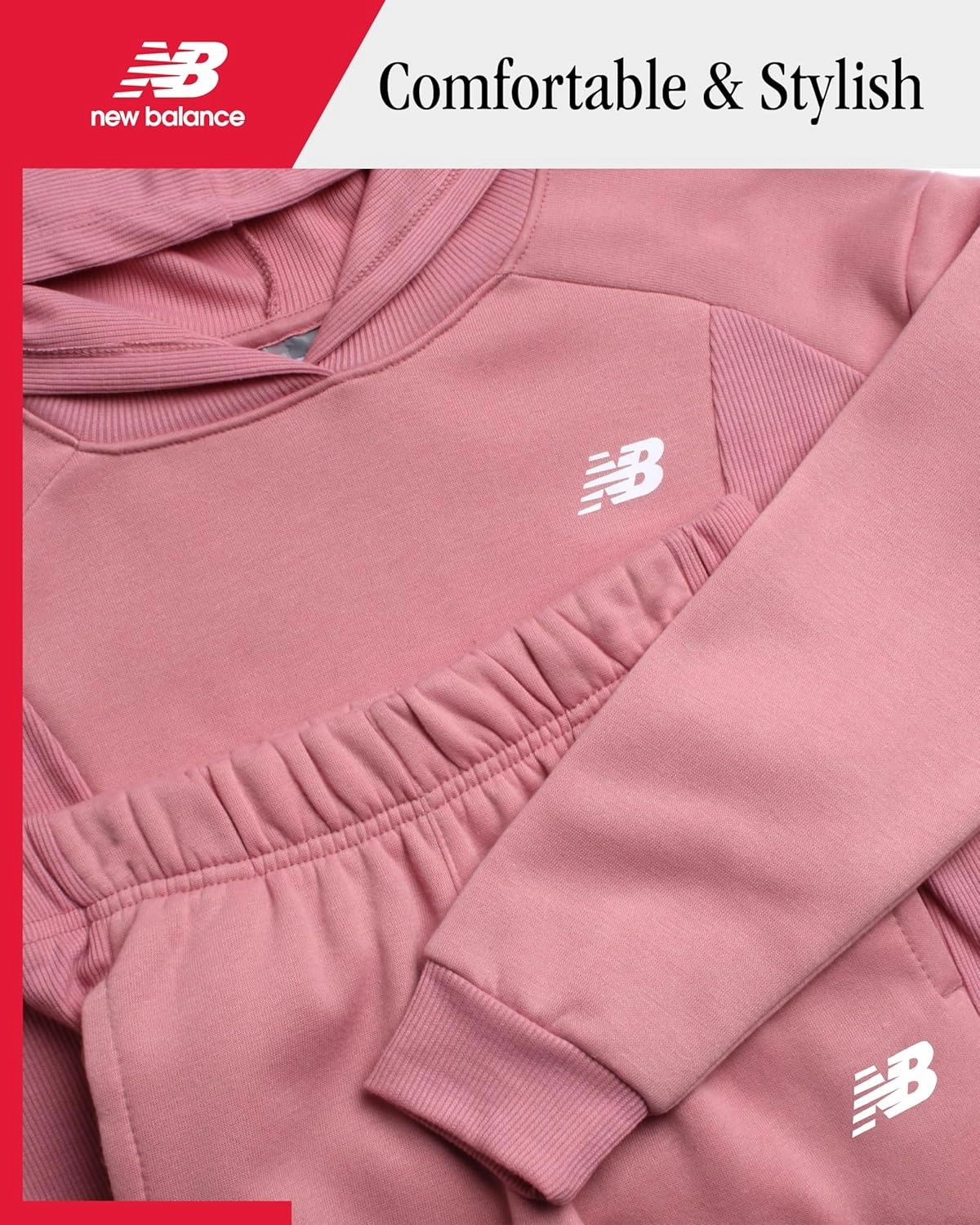 New Balance Girls' Sweatsuit - 2 Piece Active Fleece Sweatshirt and Sweatpants - Performance Jogger Pants Set for Girls, 7-12