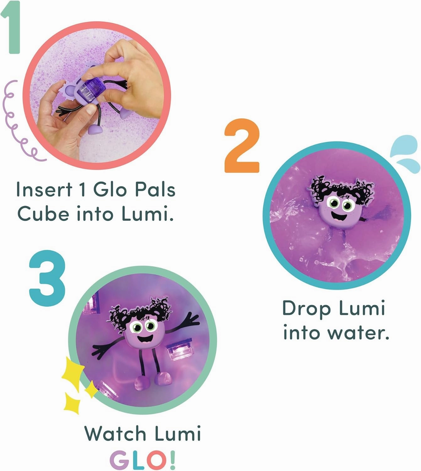 New Glo Pals Lumi Water-Activated Bath Toy with 6 Reusable Light-Up Cubes for Sensory Play