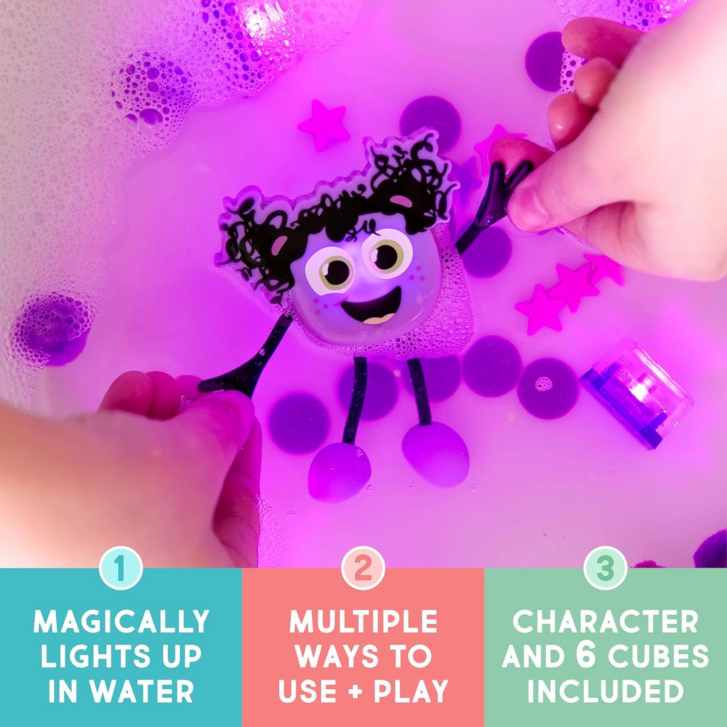 New Glo Pals Lumi Water-Activated Bath Toy with 6 Reusable Light-Up Cubes for Sensory Play