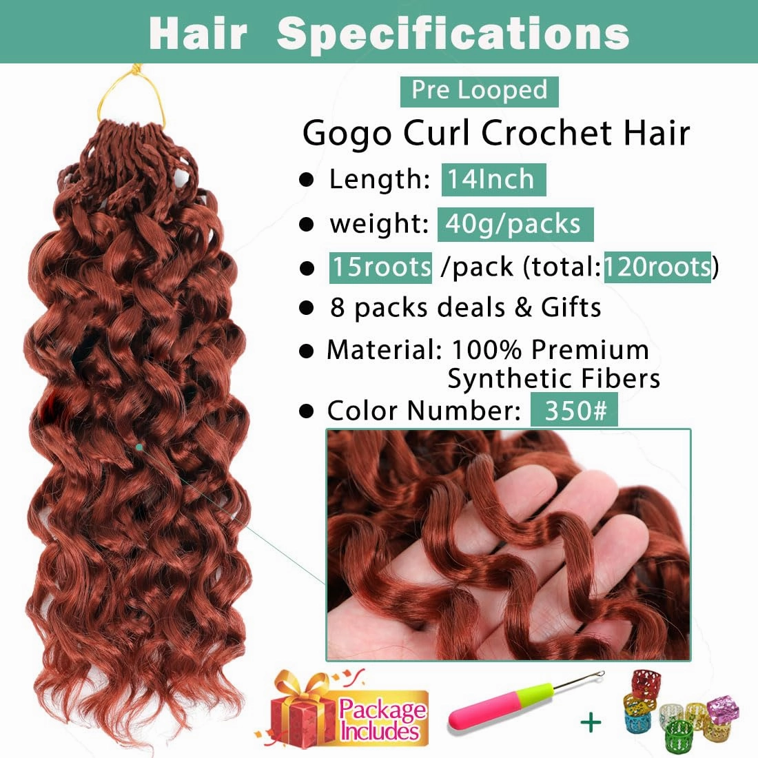 New Gogo Curl Crochet Hair Pre Looped 8 Packs Pre Twisted Curly Crochet Hair for Black Women Beach Curl Hair Wave Crochet Synthetic Hair Extensions (14 Inch (Pack of 8) 350#)