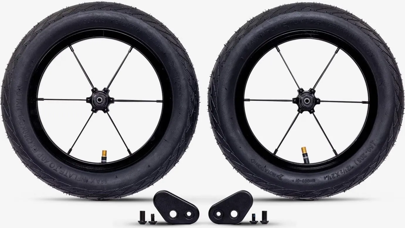 Next 14 inch wheel set, black, 2 x pneumatic tyres, 14 inches, for children's balance bike from 2-6 years, balance bike tyres, flipchip wheels, spare parts for learning bike, robust tyres