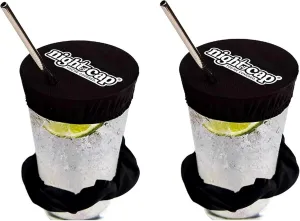 Nightcap The Original Drink Cover Scrunchie, 2 Pack – As Seen On Shark Tank And TikTok - Reusable - Wear On Wrist Or In Hair, Prevent Drink Spiking - Sanitary Pocket Keeps Cover Clean – Black