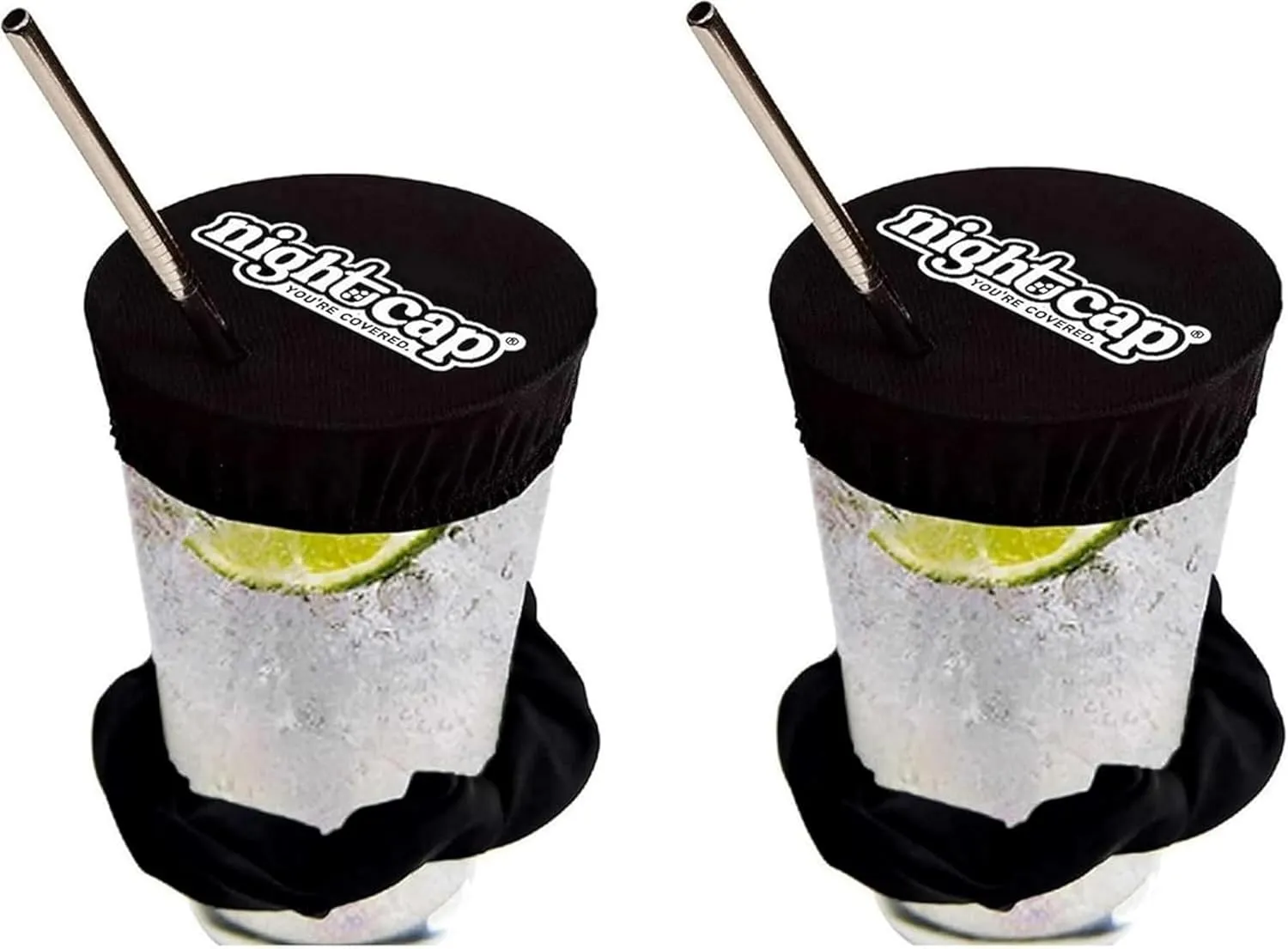 Nightcap The Original Drink Cover Scrunchie, 2 Pack – As Seen On Shark Tank And TikTok - Reusable - Wear On Wrist Or In Hair, Prevent Drink Spiking - Sanitary Pocket Keeps Cover Clean – Black