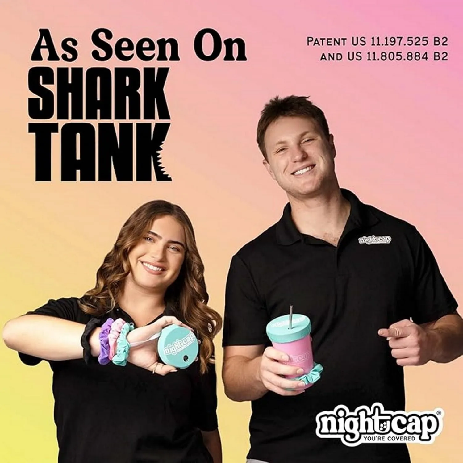 Nightcap The Original Drink Cover Scrunchie, 2 Pack – As Seen On Shark Tank And TikTok - Reusable - Wear On Wrist Or In Hair, Prevent Drink Spiking - Sanitary Pocket Keeps Cover Clean – Black