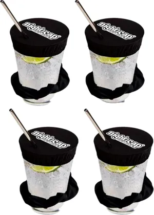 Nightcap The Original Drink Cover Scrunchie, 4 Pack – As Seen On Shark Tank And TikTok - Reusable - Wear On Wrist Or In Hair, Prevent Drink Spiking - Sanitary Pocket Keeps Cover Clean – Black