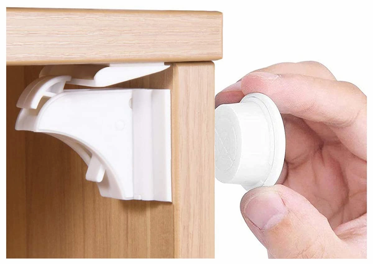 Norjews Child Safety Adhesive Magnetic Cabinet Locks (20 Locks and 3 Keys), Easy Install in Seconds, No Screws or Drilling, Invisible Baby Proof Locks for Cabinets and Drawers