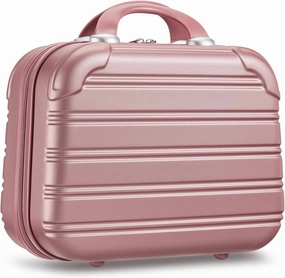 Noverlife 14in Hard Shell Makeup Travel Case, Portable Cosmetic Train Case with Elastic Band, Pressure-proof ABS Carrying Makeup Suitcase, Cosmetic Travel Hand Luggage Bag Organizer - Rose Gold