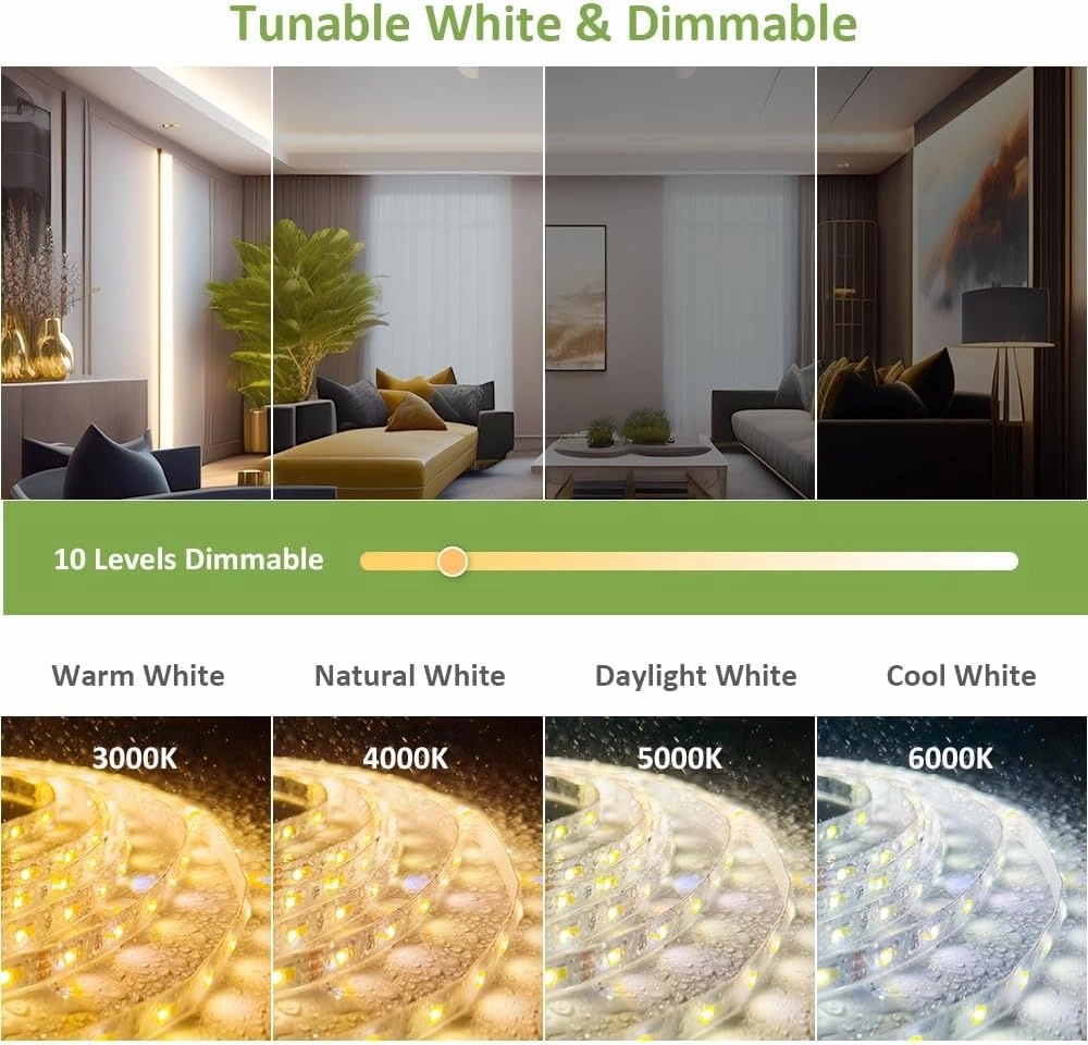 NOVOSTELLA 20ft Waterproof Tunable White LED Strip Lights, Dimmable Flexible Rope Light 3000K-6500K 12V Tape Light with Remote, Ribbon for Outdoor and Indoor Bedroom Home Mirror Kitchen Bar Cabinet