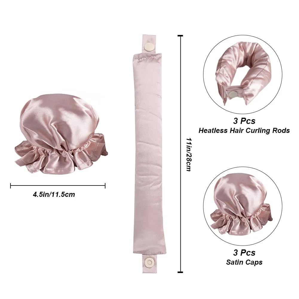 NuAngela Hair Rollers Set, 6Pcs Satin Heatless Curling Rod Headband, Heatless Curls with Cap for All Hair Types, No Heat Curling Flexi Rod