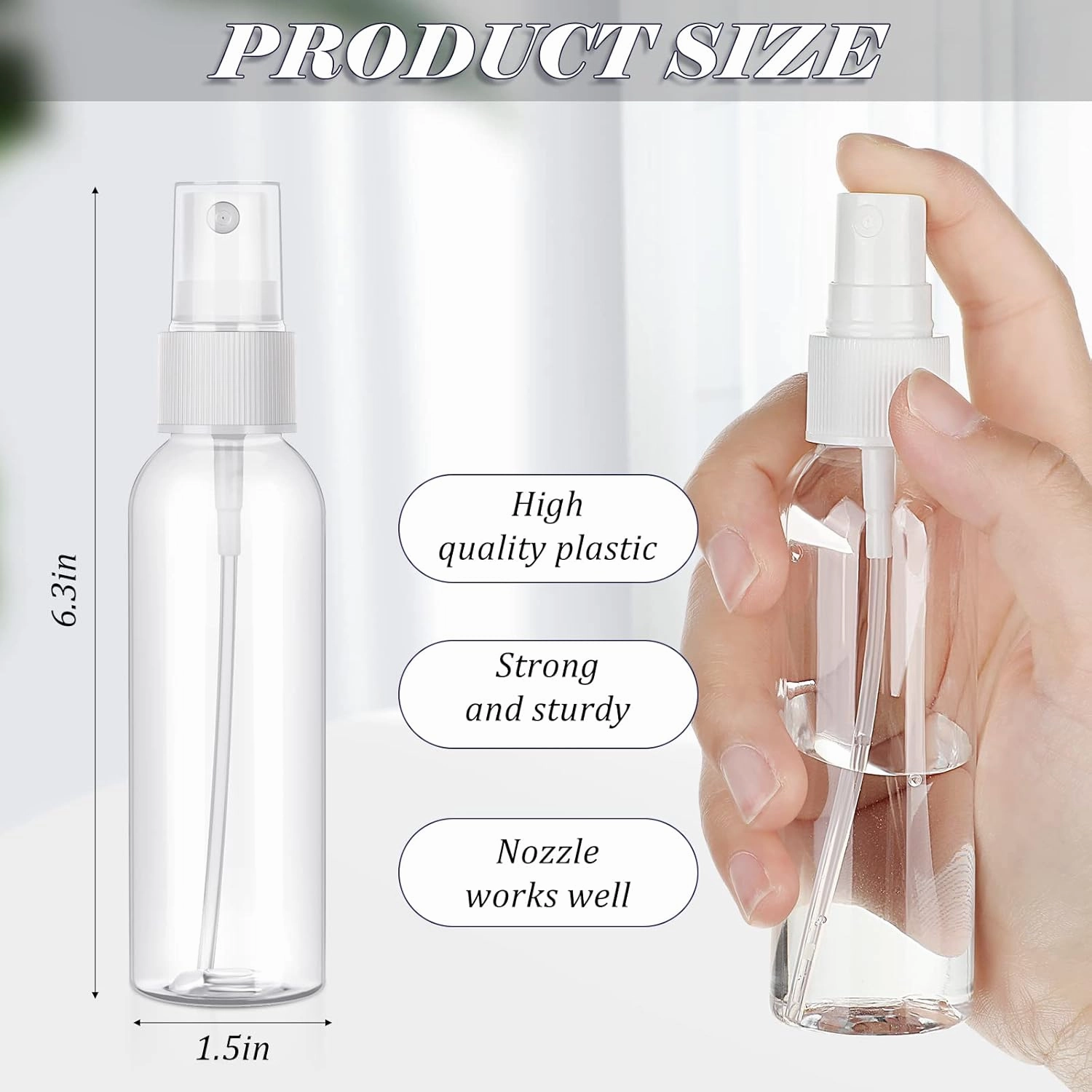 Nuogo 90 Pack 4 Oz Plastic Mini Spray Bottles Reusable Travel Size Perfume Refillable Mist Sprayer Empty Bottle for Essential Oil(Clear)