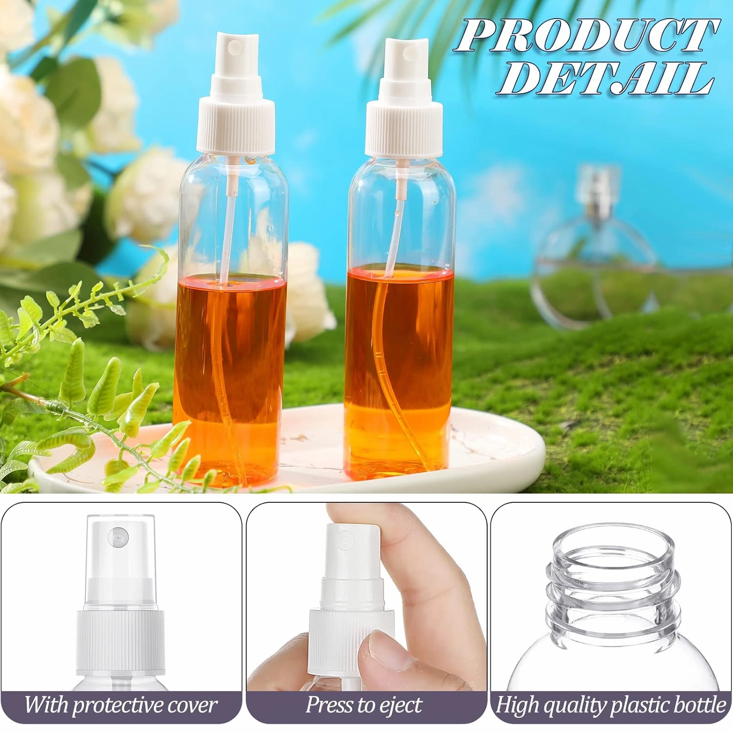 Nuogo 90 Pack 4 Oz Plastic Mini Spray Bottles Reusable Travel Size Perfume Refillable Mist Sprayer Empty Bottle for Essential Oil(Clear)