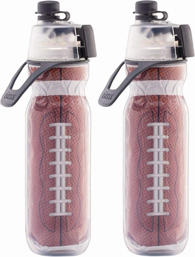 O2COOL Mist N Sip 2-in-1 Misting Water Bottle, 20 oz (2 Pack Football), Reusable Sports Bottle with Pull Top Spout & High Flow Rate - BPA Free, Insulated, Lightweight