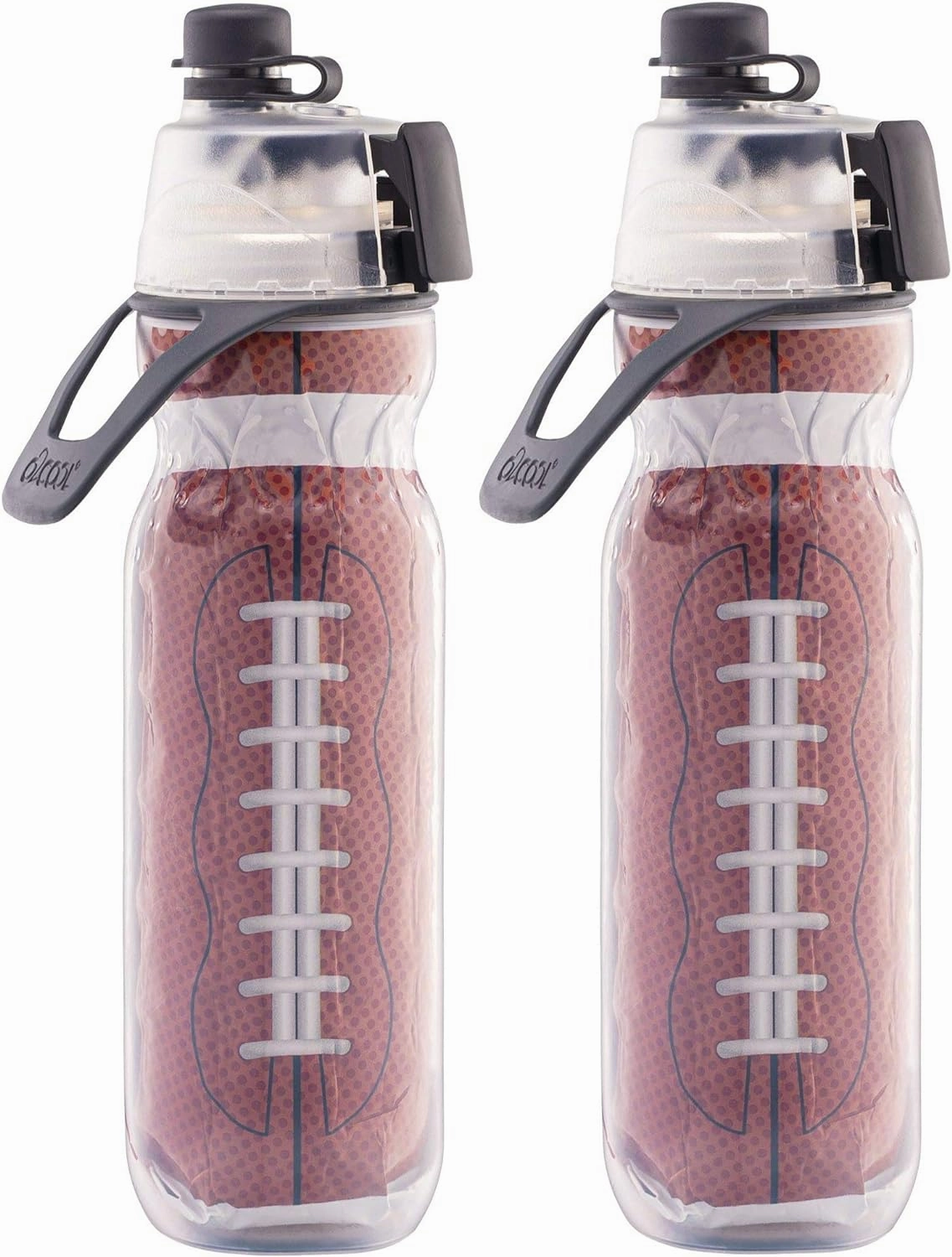 O2COOL Mist N Sip 2-in-1 Misting Water Bottle, 20 oz (2 Pack Football), Reusable Sports Bottle with Pull Top Spout & High Flow Rate - BPA Free, Insulated, Lightweight