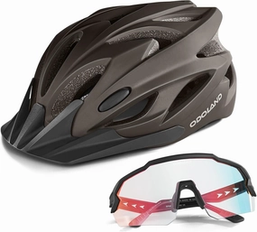 Odoland Bike Helmet Cycling Sunglasses Set for Adult, Adjustable Lightweight Cycling Bicycle Helmet for Mountain Road Bike Men Women