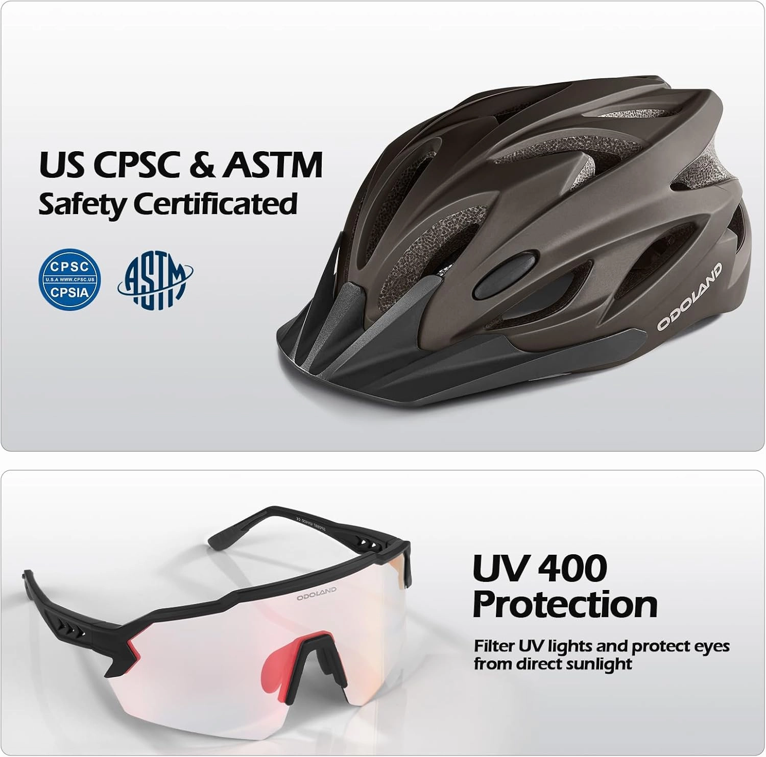 Odoland Bike Helmet Cycling Sunglasses Set for Adult, Adjustable Lightweight Cycling Bicycle Helmet for Mountain Road Bike Men Women