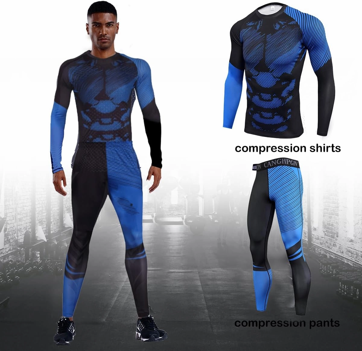 OEBLD Men's Workout Compression Clothes Long Sleeve Compression Shirts and Pants Thermal Base Layer Set