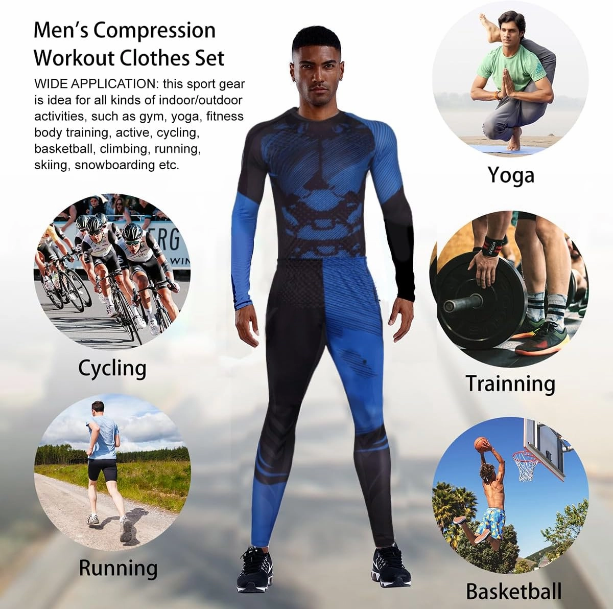 OEBLD Men's Workout Compression Clothes Long Sleeve Compression Shirts and Pants Thermal Base Layer Set