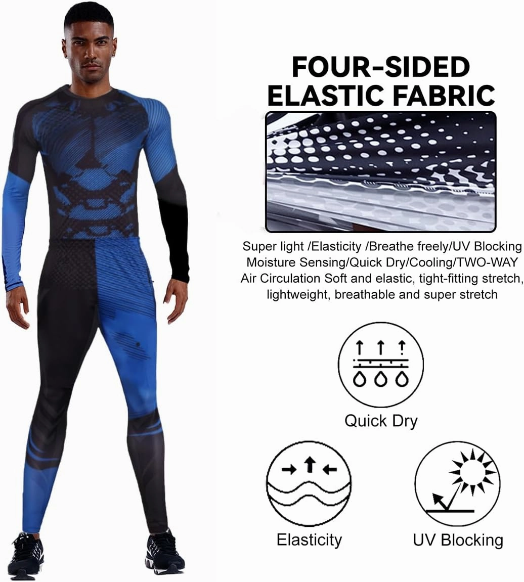 OEBLD Men's Workout Compression Clothes Long Sleeve Compression Shirts and Pants Thermal Base Layer Set