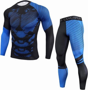 OEBLD Men's Workout Compression Clothes Long Sleeve Compression Shirts and Pants Thermal Base Layer Set