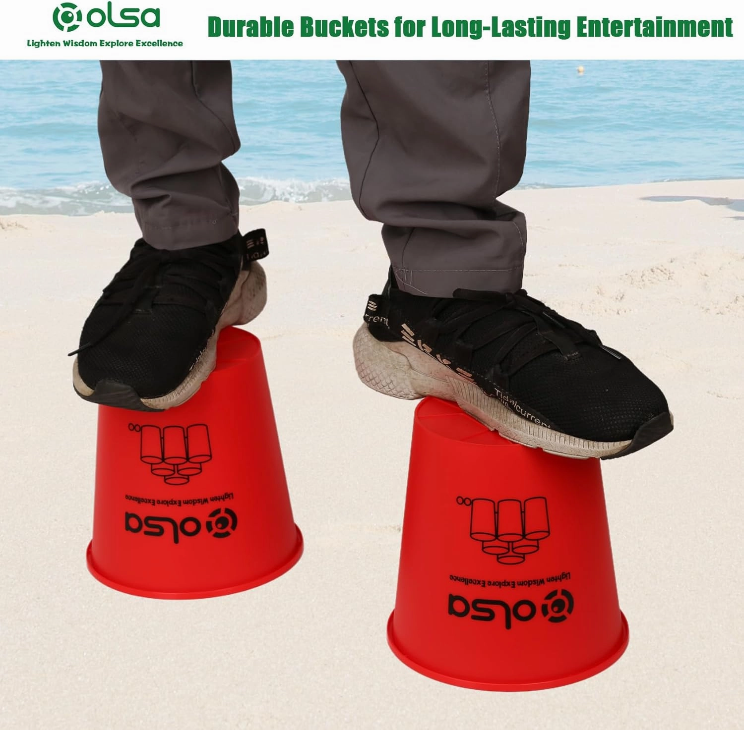 Olsa Giant Yard Pong Outdoor Games, Toss Family Games with 12 Buckets, Balls & Strength Carrying Bag for Beach Camping Lawn Backyard, Outdoor Games for Adults and Family (Green&Red)