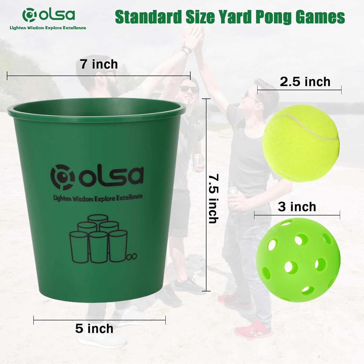 Olsa Giant Yard Pong Outdoor Games, Toss Family Games with 12 Buckets, Balls & Strength Carrying Bag for Beach Camping Lawn Backyard, Outdoor Games for Adults and Family (Green&Red)
