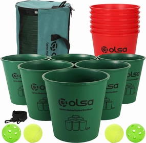 Olsa Giant Yard Pong Outdoor Games, Toss Family Games with 12 Buckets, Balls & Strength Carrying Bag for Beach Camping Lawn Backyard, Outdoor Games for Adults and Family (Green&Red)