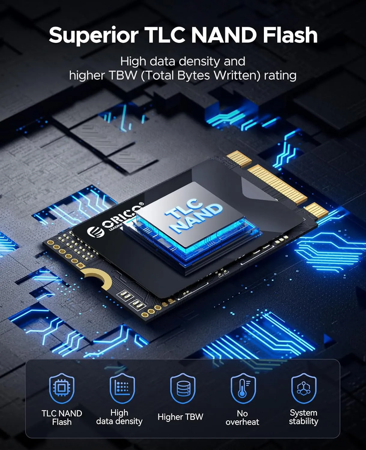 ORICO 1TB M.2 2242 SATA SSD, Compact Internal Solid State Drive with TLC NAND Flash, Up to 530MB/s Read & 500MB/s Write Speeds, Compatible with Ultra-Thin Laptops, and Mini PCs - Y20M-2242
