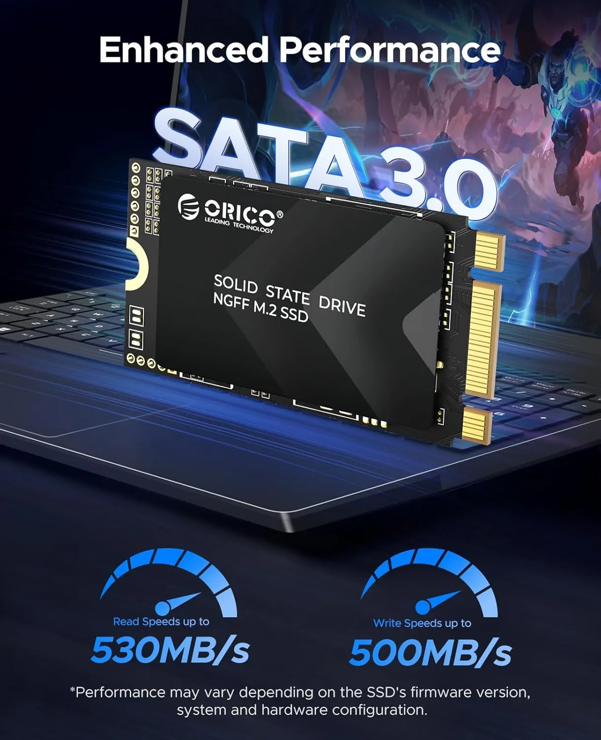 ORICO 1TB M.2 2242 SATA SSD, Compact Internal Solid State Drive with TLC NAND Flash, Up to 530MB/s Read & 500MB/s Write Speeds, Compatible with Ultra-Thin Laptops, and Mini PCs - Y20M-2242