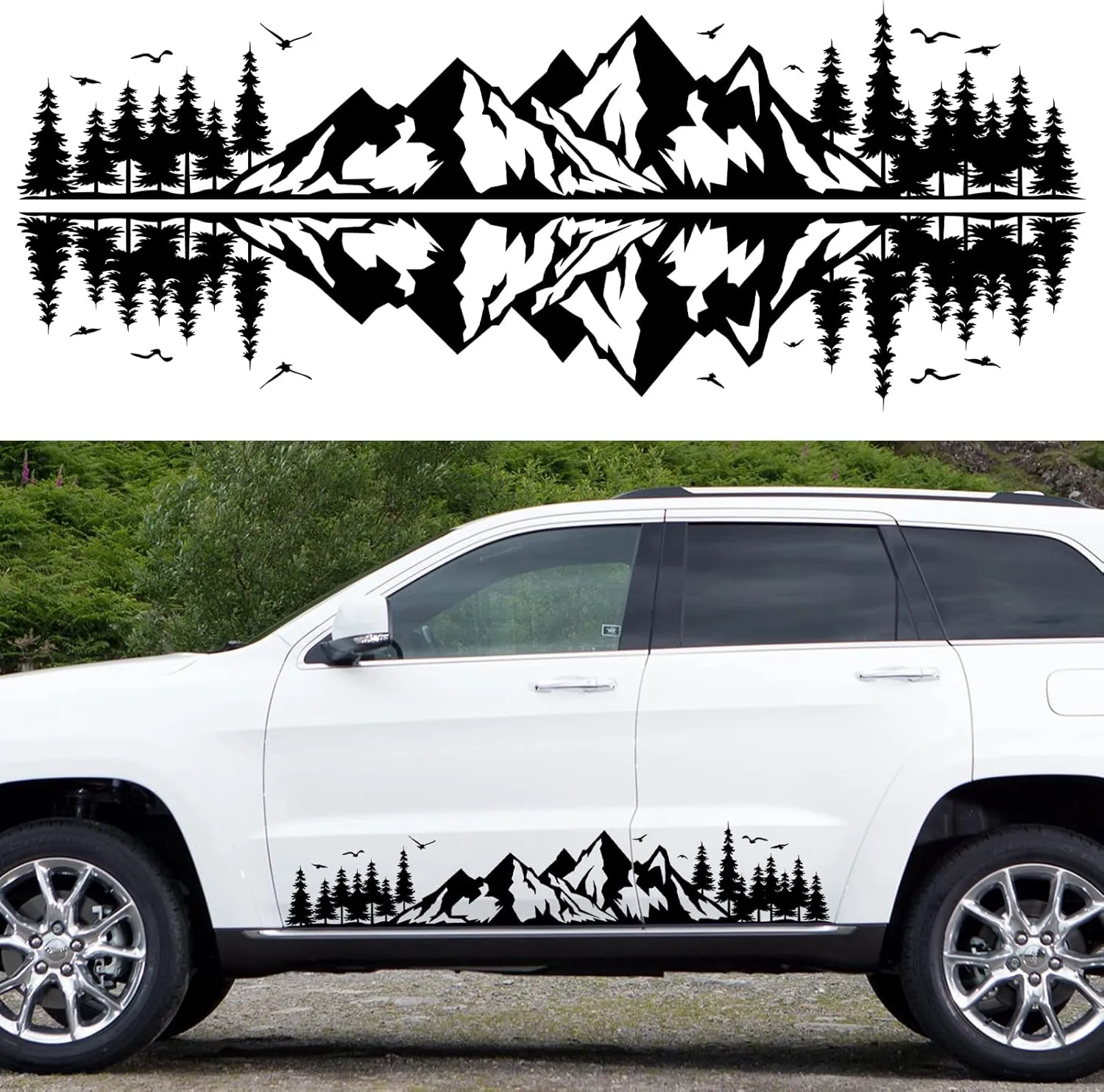 ORIGACH Mountain Forest Vinyl Sticker (2 pcs, 71.9 inch) for Car, Truck, SUV, Off-Road Vehicles