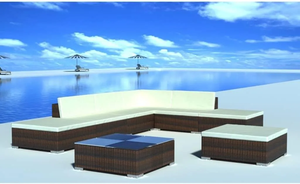 Outdoor Patio Furniture,8 Piece Patio Lounge Set with Cushions Poly Rattan BrownDesigned for Camping, Resting, Outdoors.