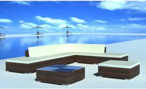 Outdoor Patio Furniture,8 Piece Patio Lounge Set with Cushions Poly Rattan BrownDesigned for Camping, Resting, Outdoors.