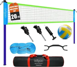 Outdoor Portable Volleyball Net System - Adjustable Height Poles with Soft Volleyball Ball, Pump, Hammer, Boundary Line, and Carry Bag for Backyard, Beach, Lawn