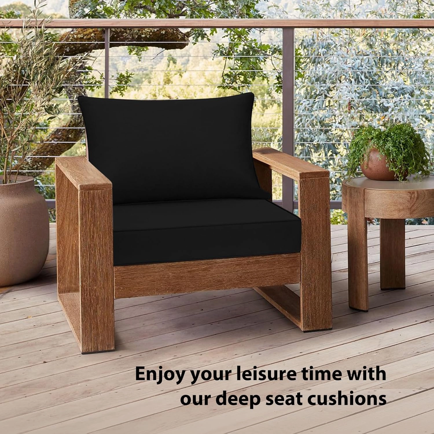 Outdoor Chair Cushions 24x24, Patio Furniture Cushions with Removable Cover, Outdoor Deep Seat Cushion Set with Ties and Handle, Waterproof Outdoor Cushions for Chair Sofa Couch, Black