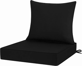 Outdoor Chair Cushions 24x24, Patio Furniture Cushions with Removable Cover, Outdoor Deep Seat Cushion Set with Ties and Handle, Waterproof Outdoor Cushions for Chair Sofa Couch, Black