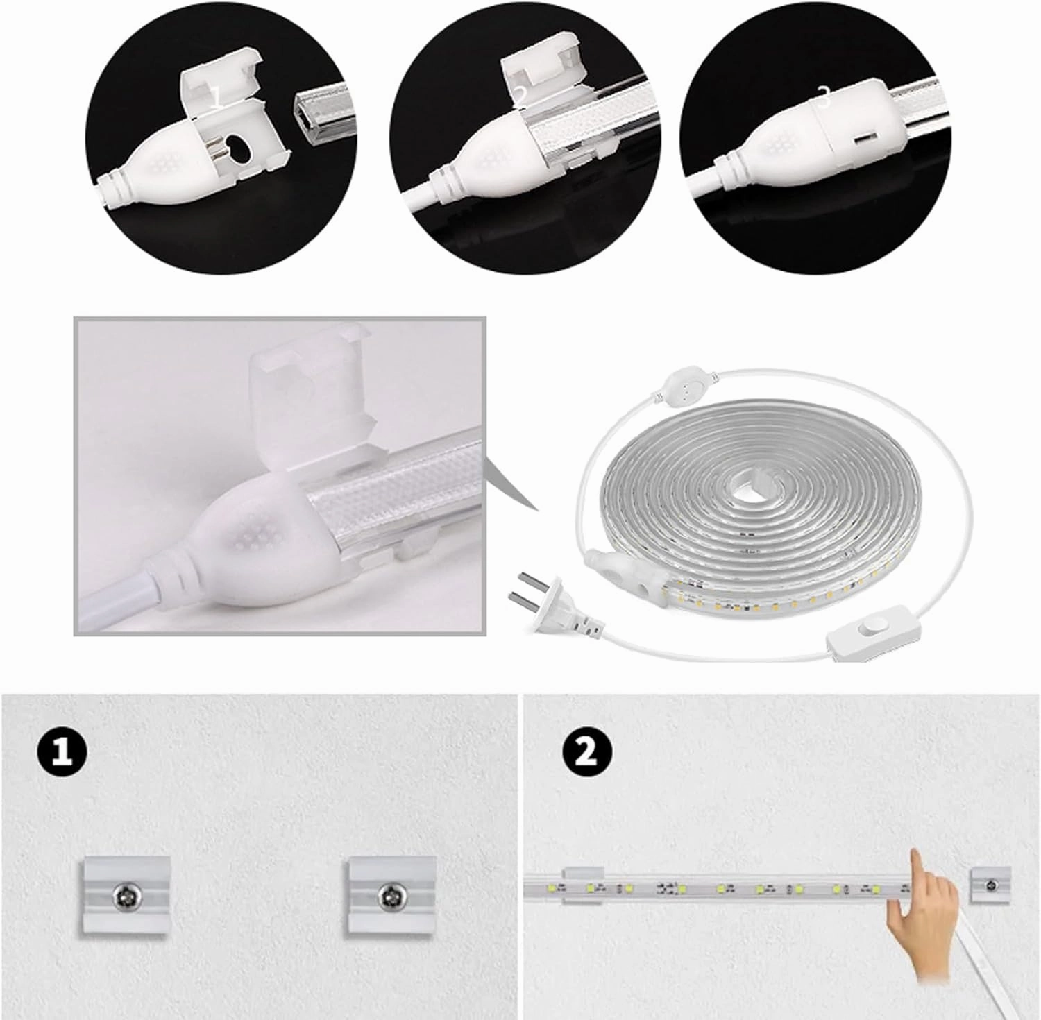 Outdoor LED Strip Lights,AC110V 65.6FT/20M LED Light Strip,IP65 Waterproof 3500K Flexible LED Rope Lights for Patio Backyard Garden Kitchen Lighting(65.6FT, Warm White)