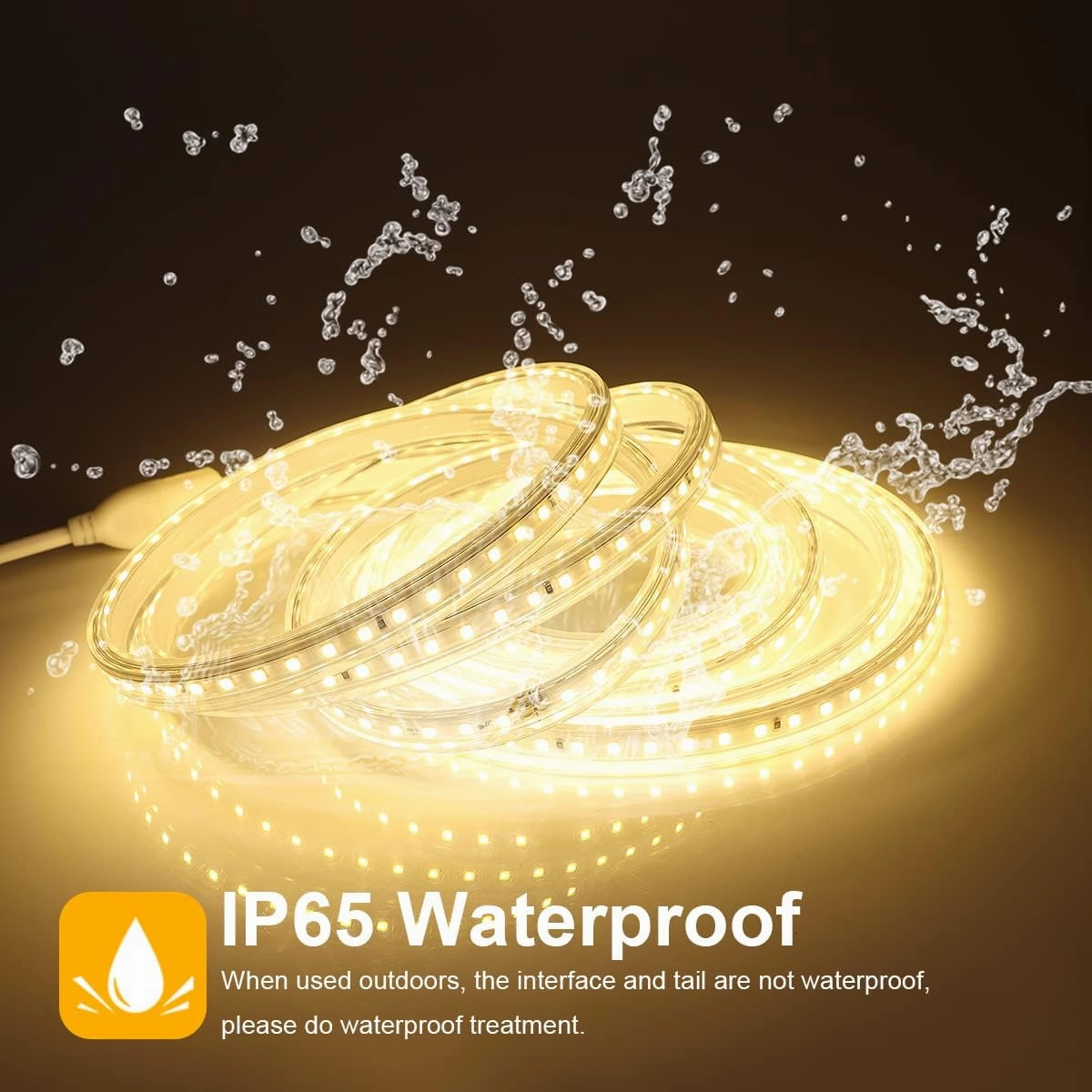Outdoor LED Strip Lights,AC110V 65.6FT/20M LED Light Strip,IP65 Waterproof 3500K Flexible LED Rope Lights for Patio Backyard Garden Kitchen Lighting(65.6FT, Warm White)