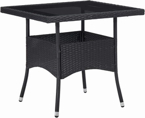 Outdoor Table Black PE Rattan Dining Tables with Tempered Glass Top - Furniture for Balcony, Picnic, Camping, Dining, Kitchen & Console - 80x80x75cm