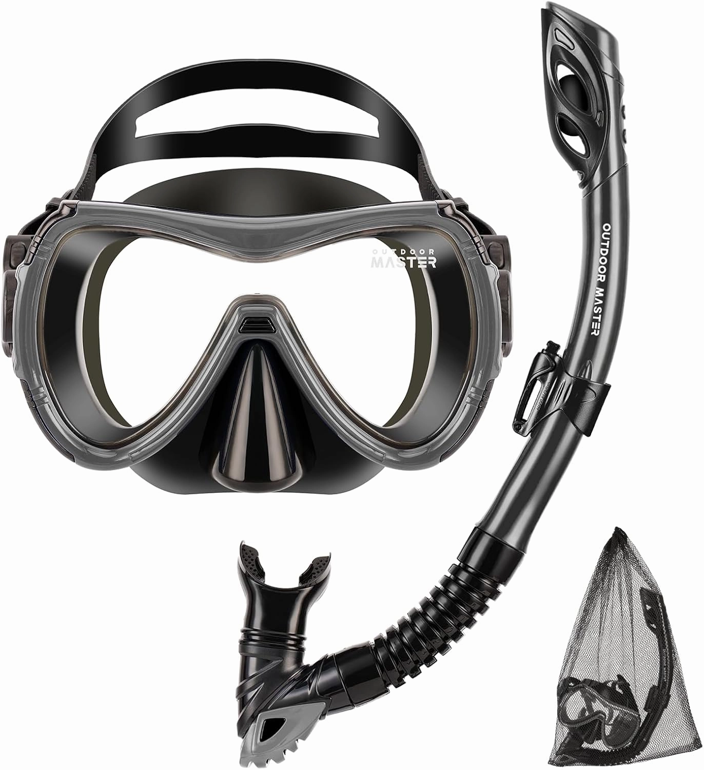 OutdoorMaster Mobula Snorkeling Gear for Adults, Diving Mask and Snorkel Set with Tempered Glass Anti-Fog, TOP Dry Snorkel for Diving Snorkeling Swimming