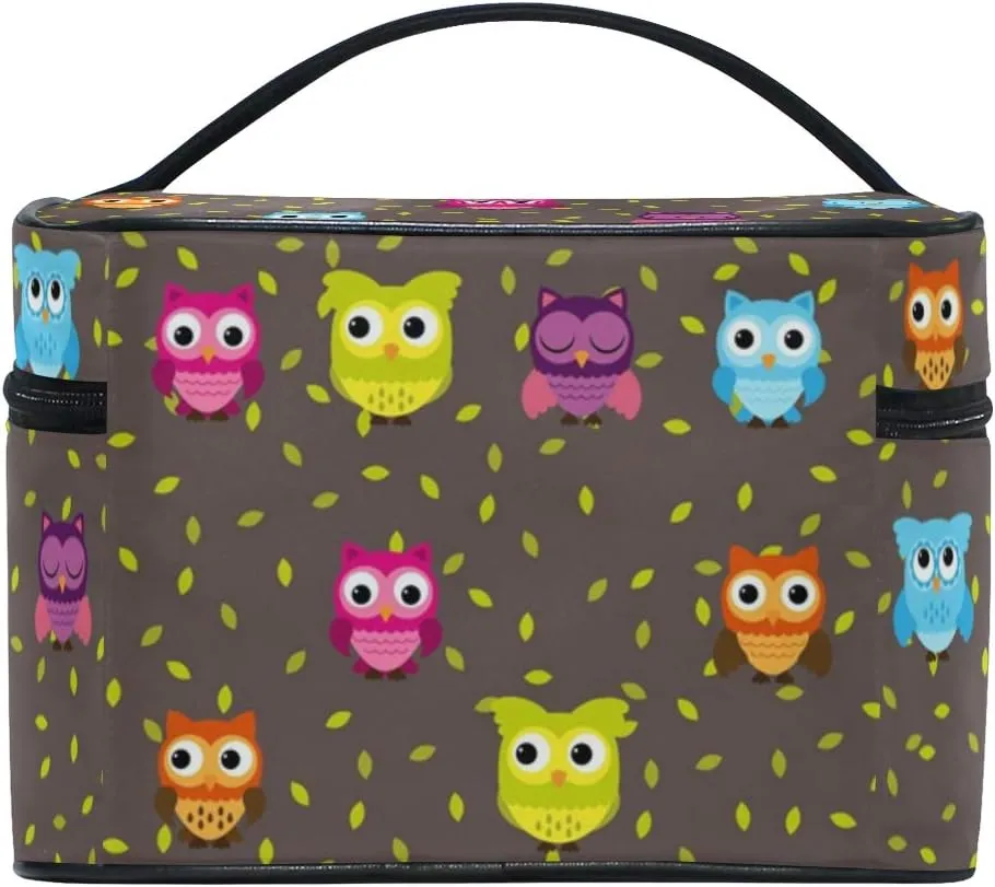 Owl Makeup Bag Overnight Makeup Train Case Korean Carrying Portable Zip Travel Cosmetic Brush Bag Organizer Large Jewelry Storage for Girls Women