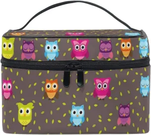 Owl Makeup Bag Overnight Makeup Train Case Korean Carrying Portable Zip Travel Cosmetic Brush Bag Organizer Large Jewelry Storage for Girls Women