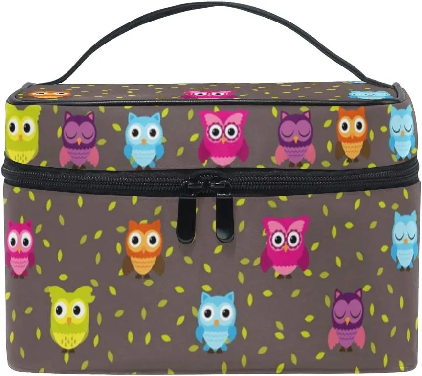 Owl Makeup Bag Overnight Makeup Train Case Korean Carrying Portable Zip Travel Cosmetic Brush Bag Organizer Large Jewelry Storage for Girls Women
